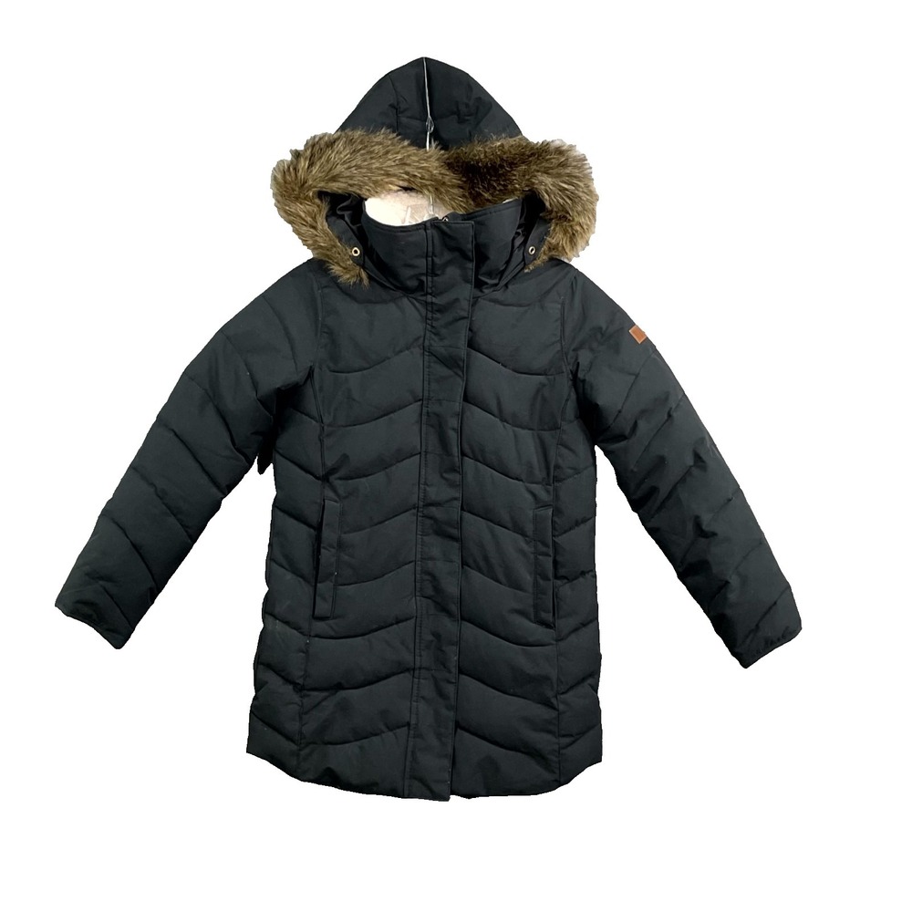 Roxy DryFlight 5K Puffer Parka Jacket Girls 8 Black Faux‎ Fur Hood Outdoor Ski